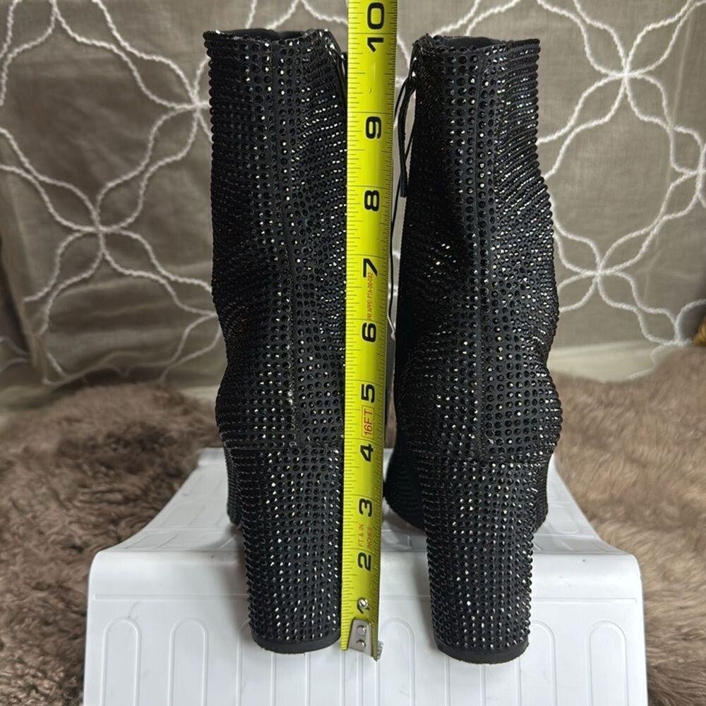 (W2) ZARA Women's Black Rhinestone Heeled Ankle Boots Size 37/6.5US - Picture 11 of 12